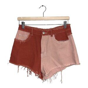 SHEIN Shorts Size Medium Orange  Peach Colour Block‎ Cut Off Hem Patch Pockets